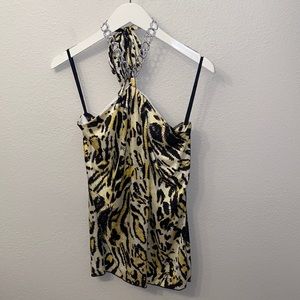 Vintage Charlotte Russe Halter Top cheetah Print Leopard black yellow Medium